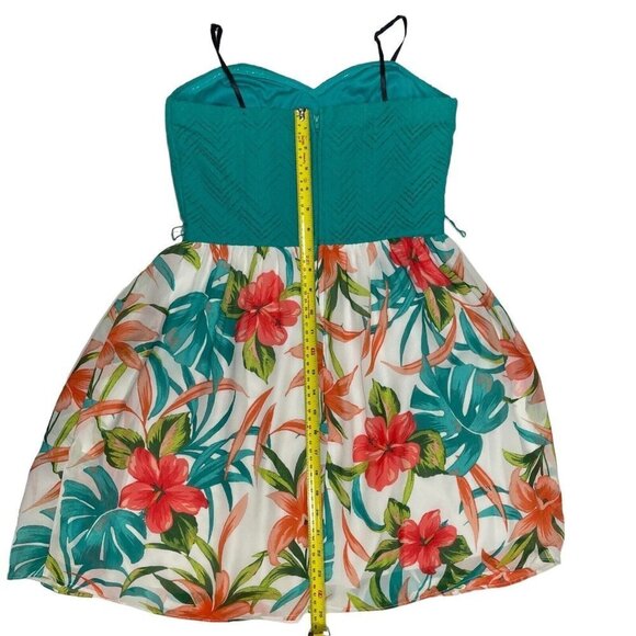 CITY TRIANGLES Strapless Fit & Flare Dress Size 9 Turquoise Floral Belted Mini‎ - Picture 14 of 15
